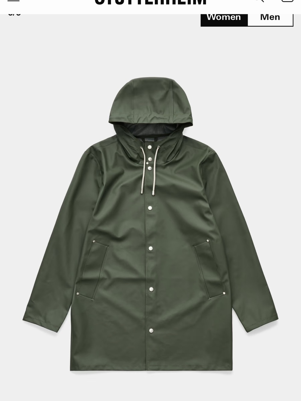 Stutterheim Light Rain Coat Olive Green Hooded Raincoat Jacket